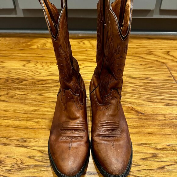 Women’s Vintage Brown Leather Roadwolf Western Pull On Cowboy Boots Size 7 - Picture 6 of 8